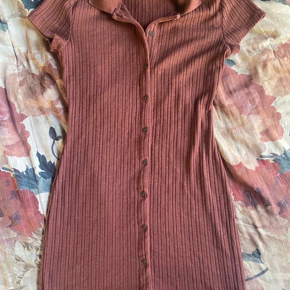 Ribbed Button-Down Dress